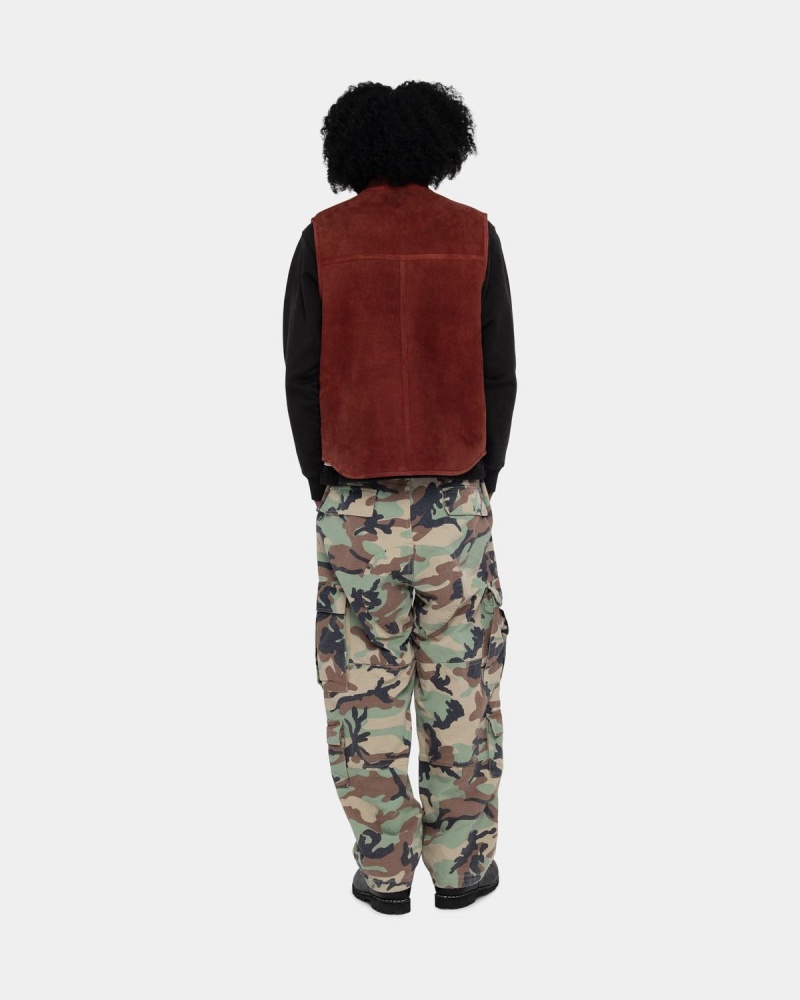 Stussy Reversible Shearling Workgear Vest Burgundy | Israel-89160