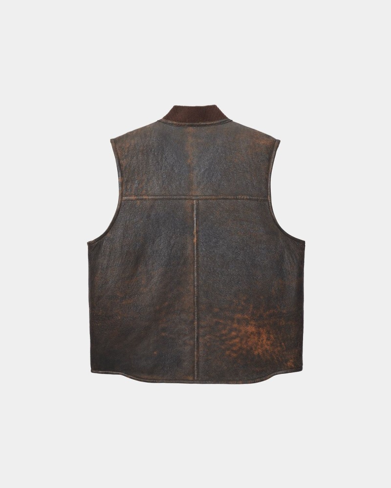 Stussy Reversible Shearling Workgear Vest Brown | Israel-36704