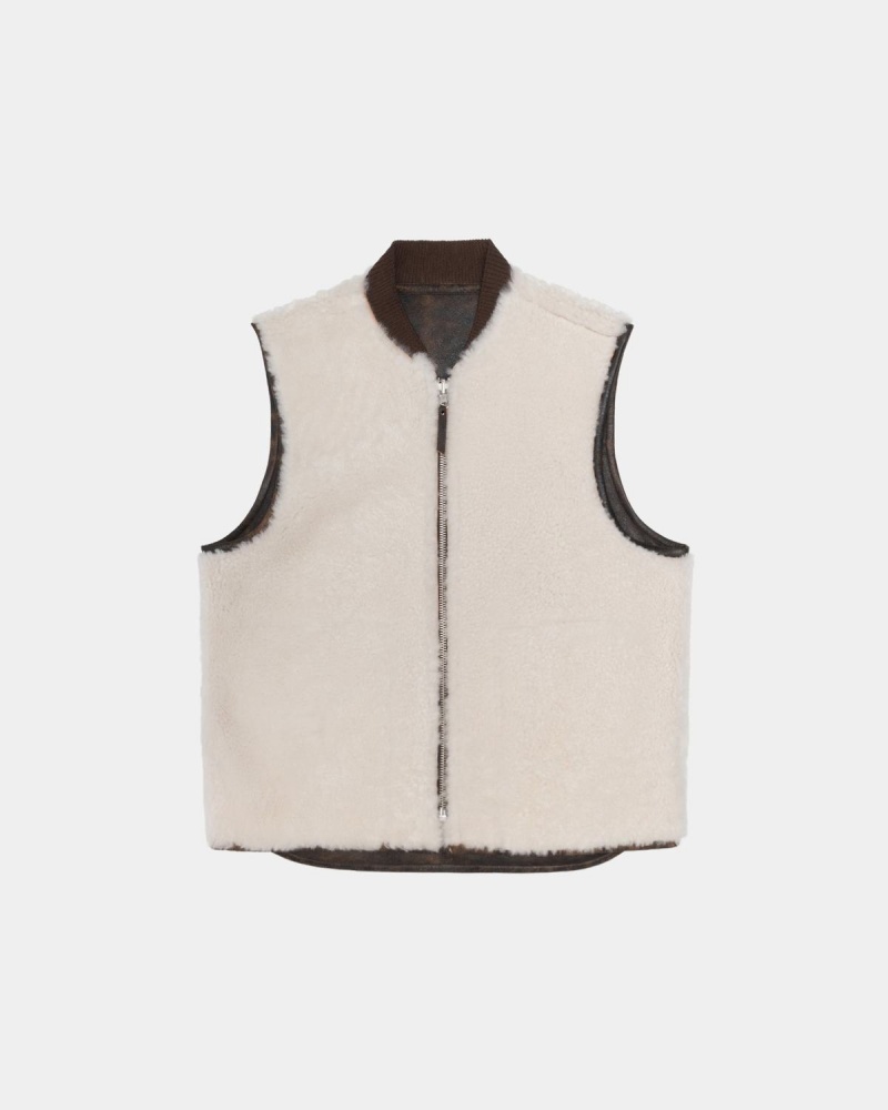 Stussy Reversible Shearling Workgear Vest Brown | Israel-36704