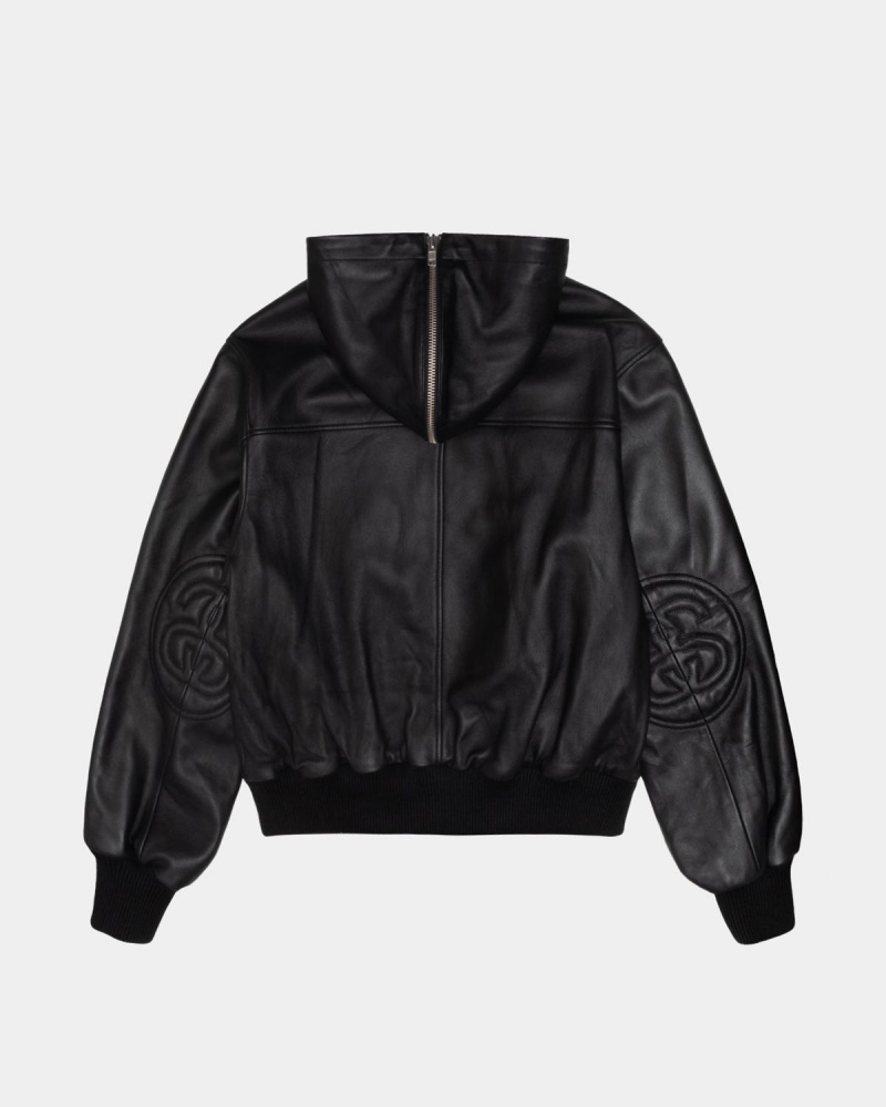 Stussy SS Link Leather Bomber Jackets Black | Israel-68247