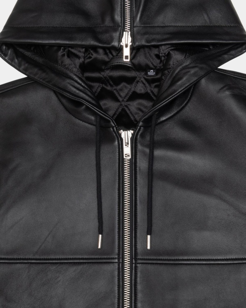 Stussy SS Link Leather Bomber Jackets Black | Israel-68247