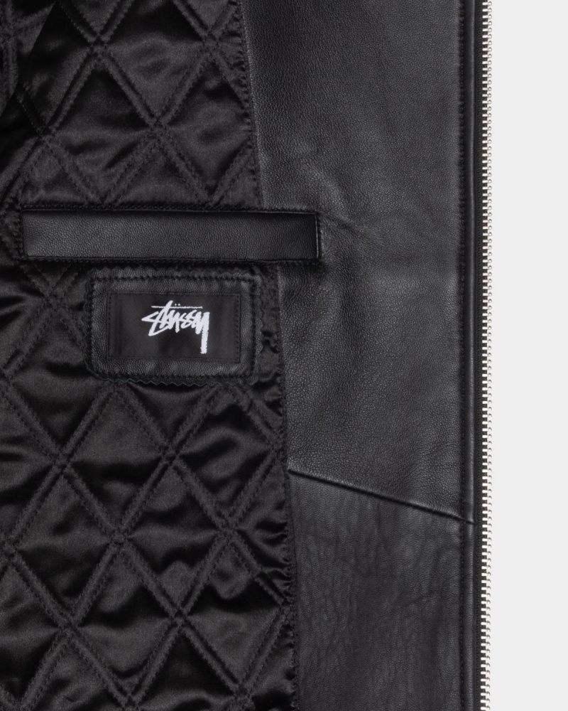 Stussy SS Link Leather Bomber Jackets Black | Israel-68247