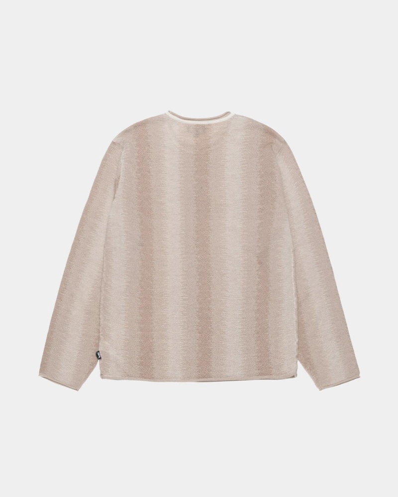 Stussy Shadow Stripe Sweater Beige | Israel-25749