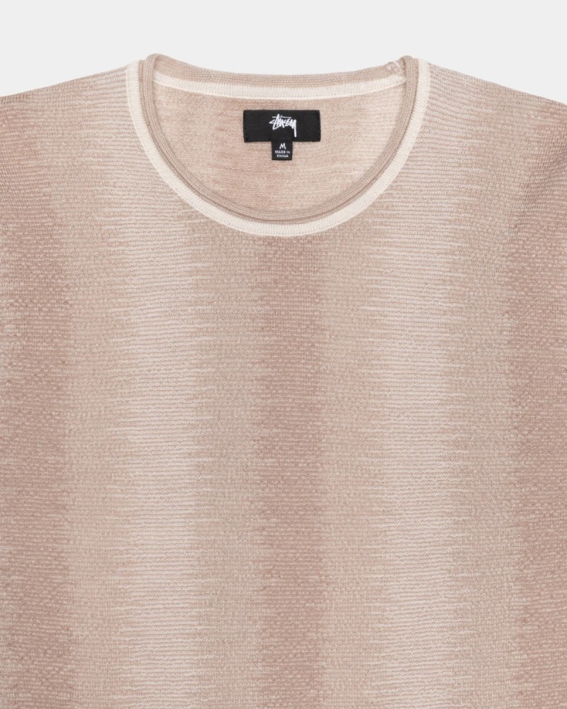 Stussy Shadow Stripe Sweater Beige | Israel-25749