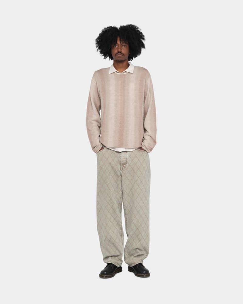 Stussy Shadow Stripe Sweater Beige | Israel-25749