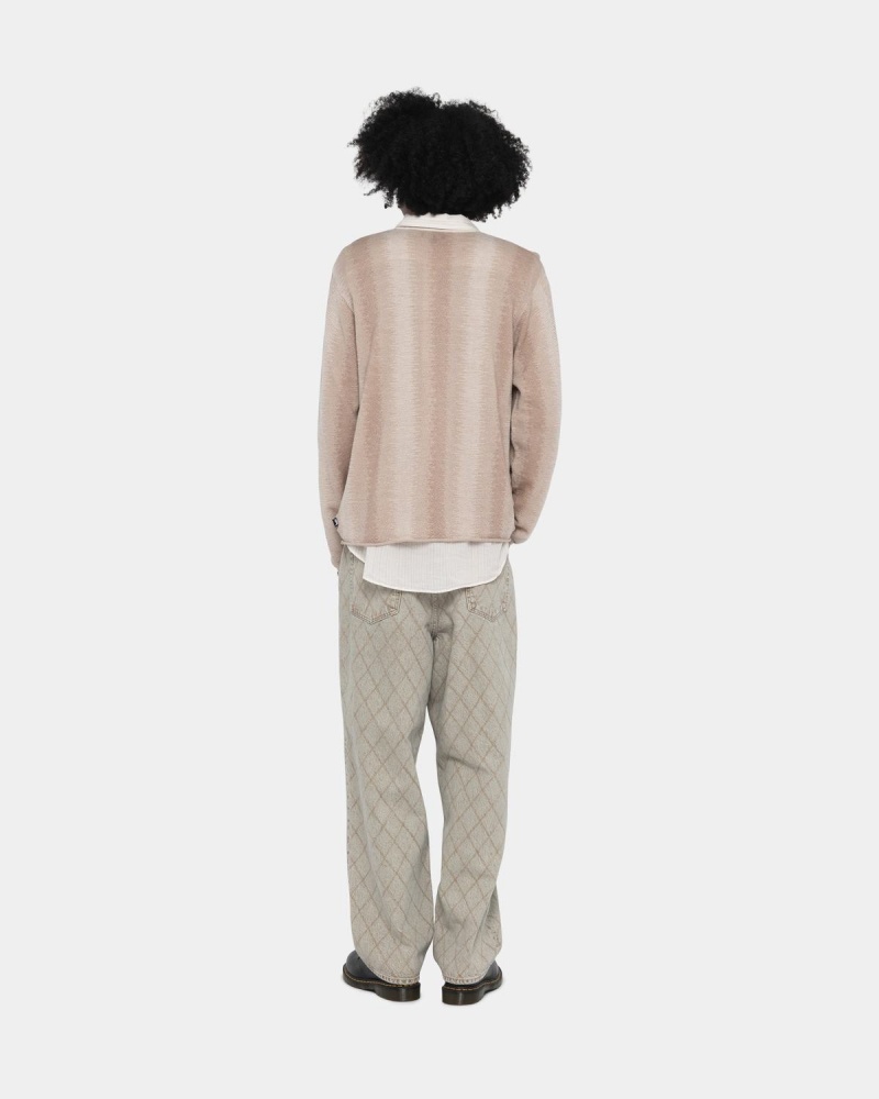 Stussy Shadow Stripe Sweater Beige | Israel-25749