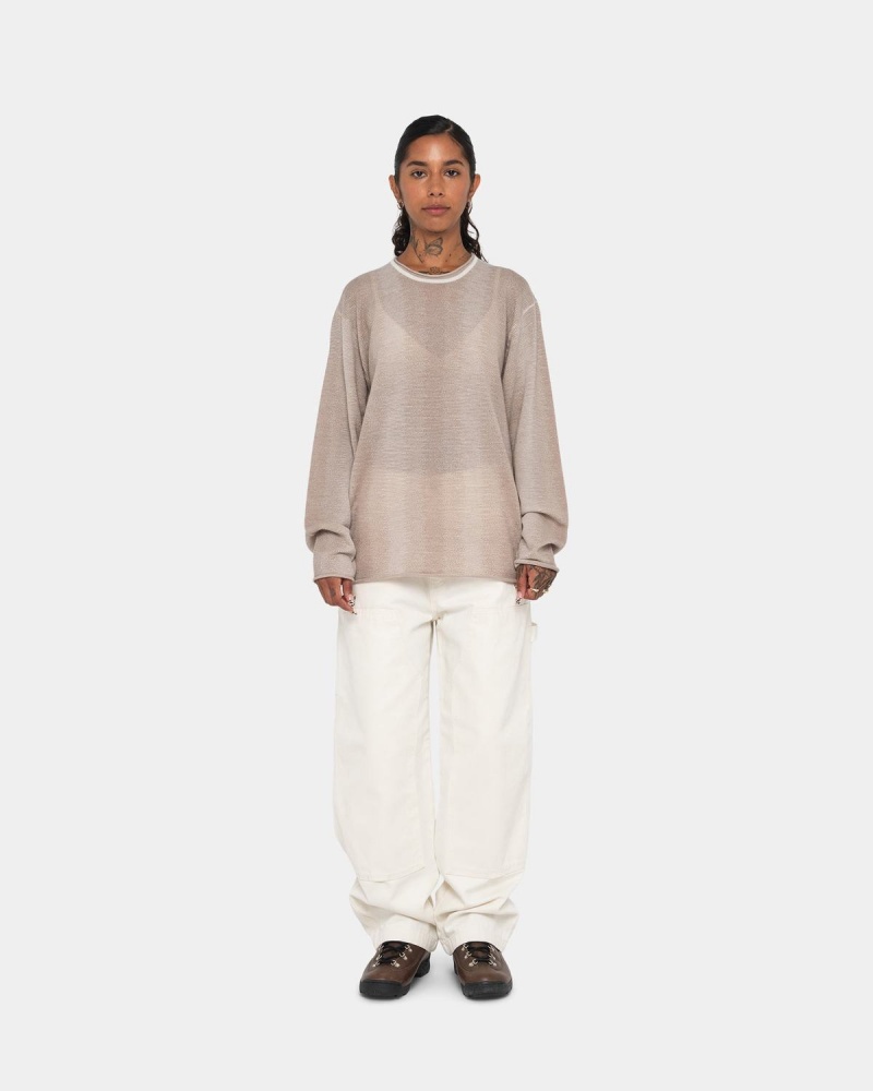 Stussy Shadow Stripe Sweater Beige | Israel-25749