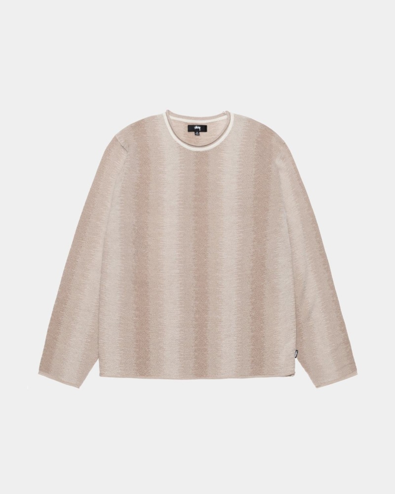 Stussy Shadow Stripe Sweater Beige | Israel-25749