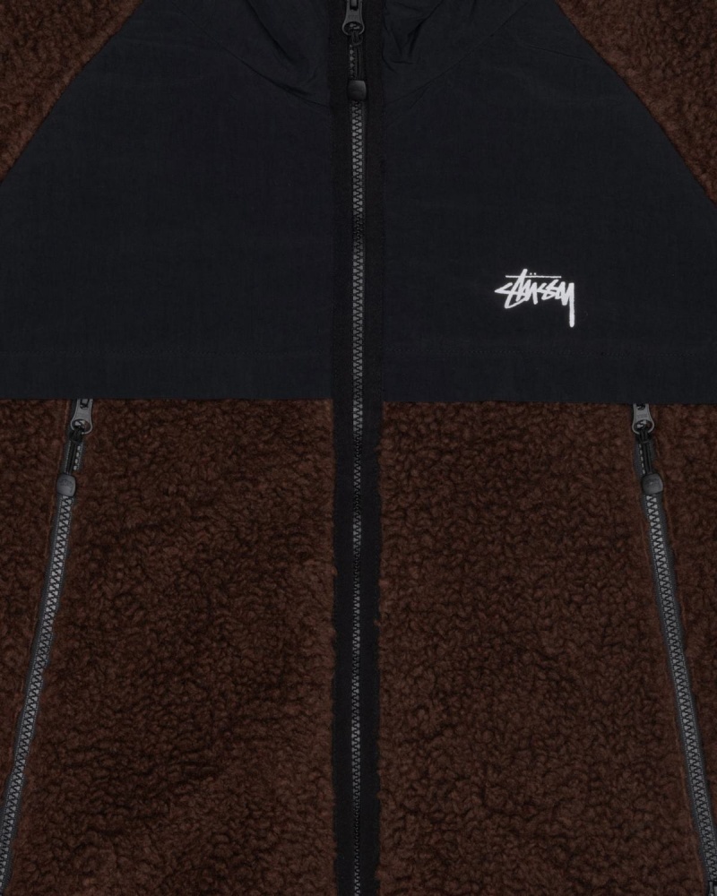 Stussy Sherpa Paneled Hooded Jackets Brown | Israel-74136