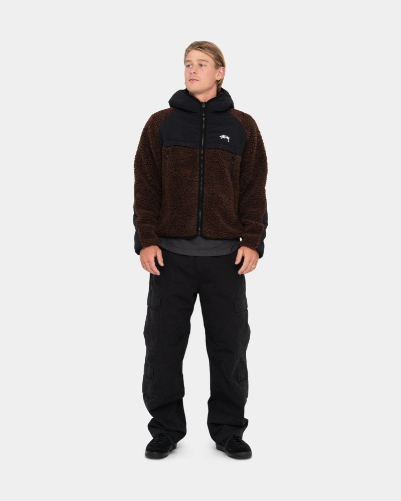 Stussy Sherpa Paneled Hooded Jackets Brown | Israel-74136