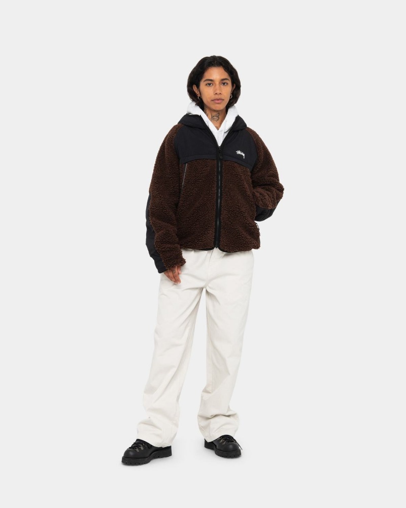 Stussy Sherpa Paneled Hooded Jackets Brown | Israel-74136