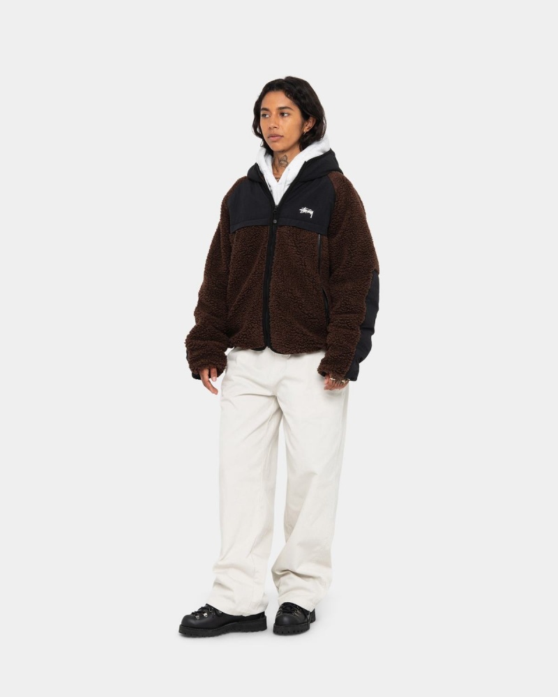 Stussy Sherpa Paneled Hooded Jackets Brown | Israel-74136