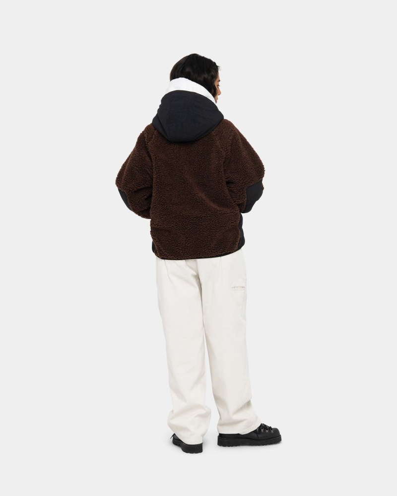 Stussy Sherpa Paneled Hooded Jackets Brown | Israel-74136