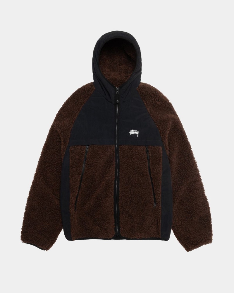 Stussy Sherpa Paneled Hooded Jackets Brown | Israel-74136