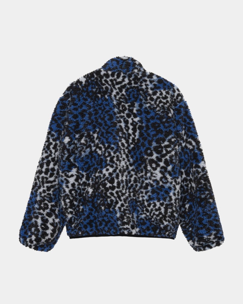 Stussy Sherpa Reversible Jackets Blue Leopard | Israel-03256