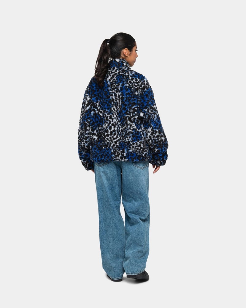 Stussy Sherpa Reversible Jackets Blue Leopard | Israel-03256