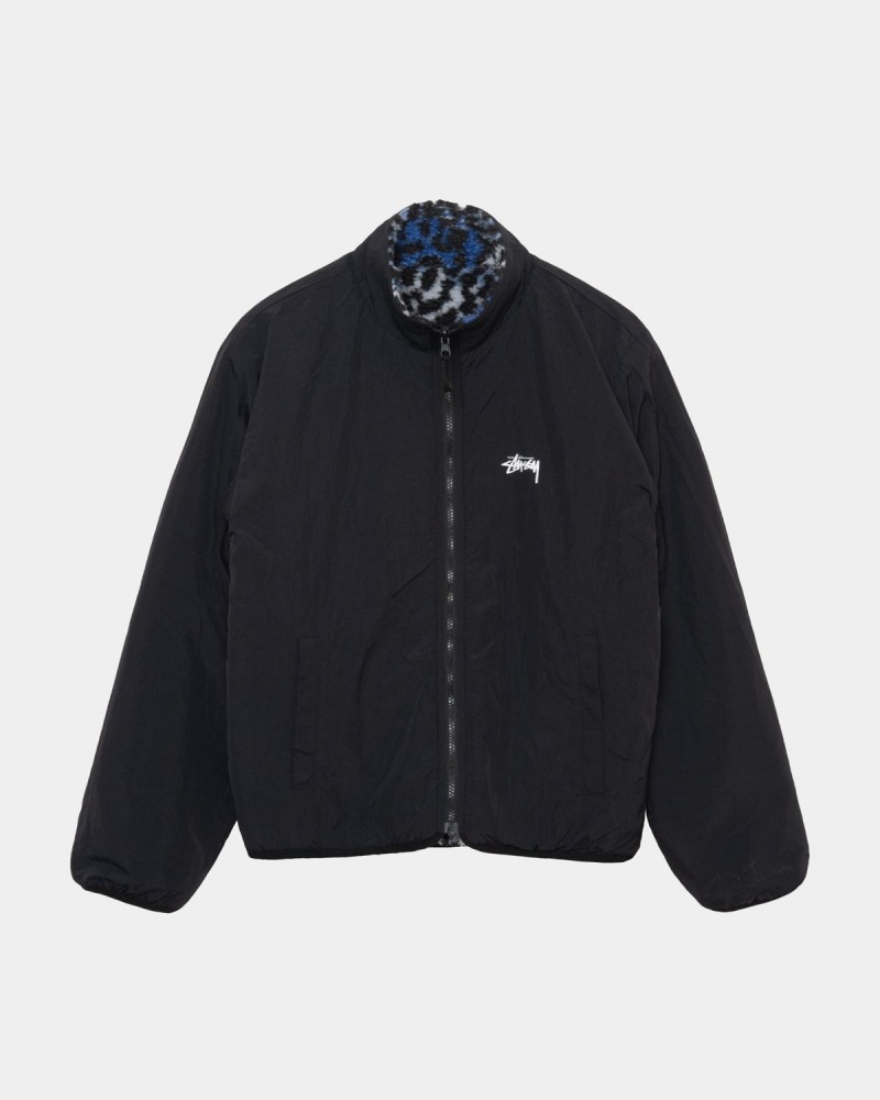 Stussy Sherpa Reversible Jackets Blue Leopard | Israel-03256