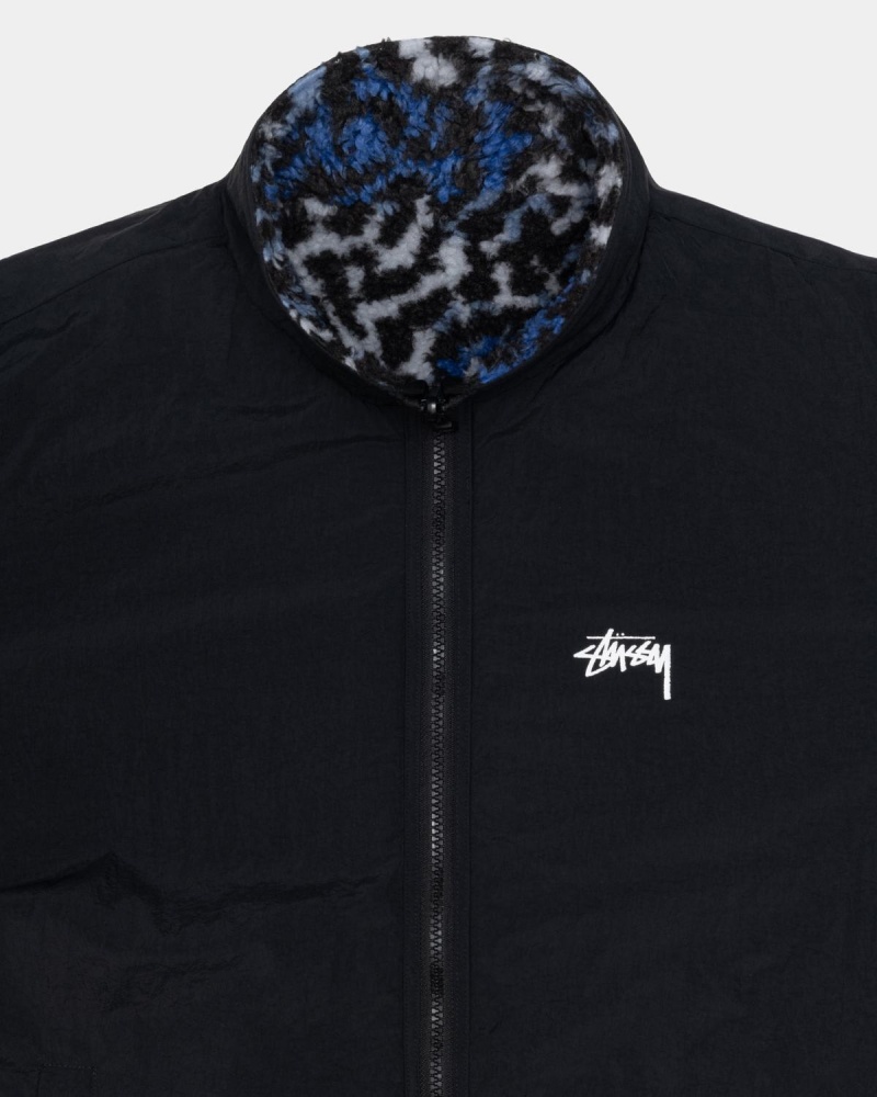 Stussy Sherpa Reversible Jackets Blue Leopard | Israel-03256