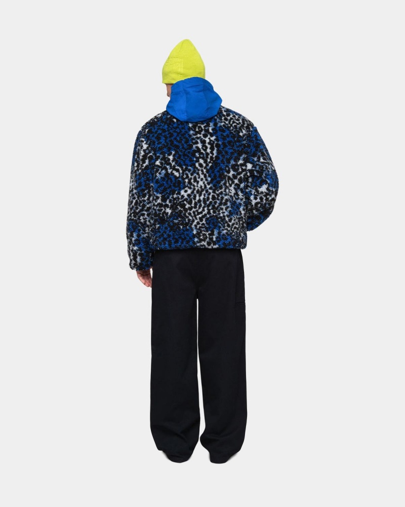 Stussy Sherpa Reversible Jackets Blue Leopard | Israel-03256