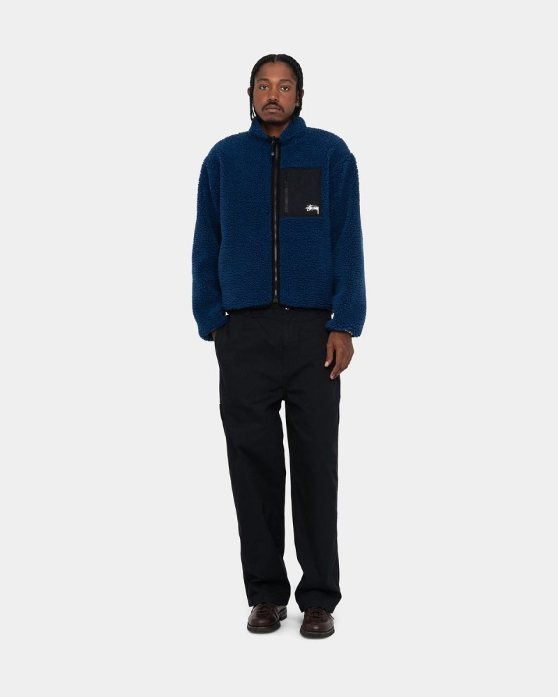 Stussy Sherpa Reversible Jackets Blue | Israel-38746