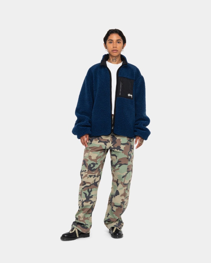 Stussy Sherpa Reversible Jackets Blue | Israel-38746