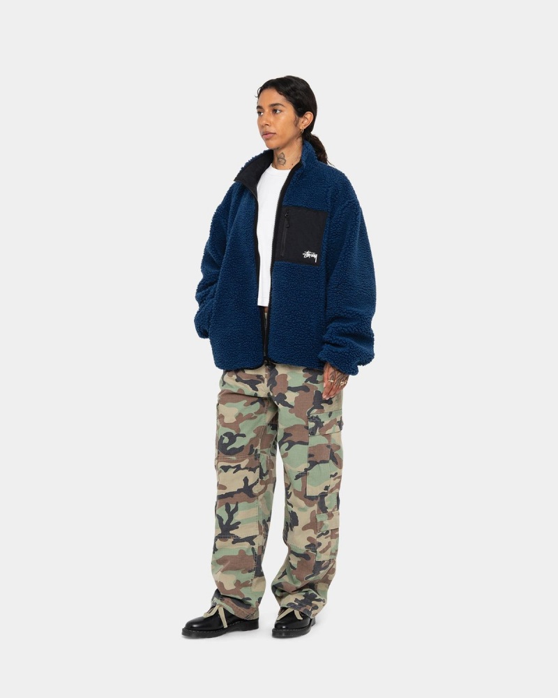 Stussy Sherpa Reversible Jackets Blue | Israel-38746