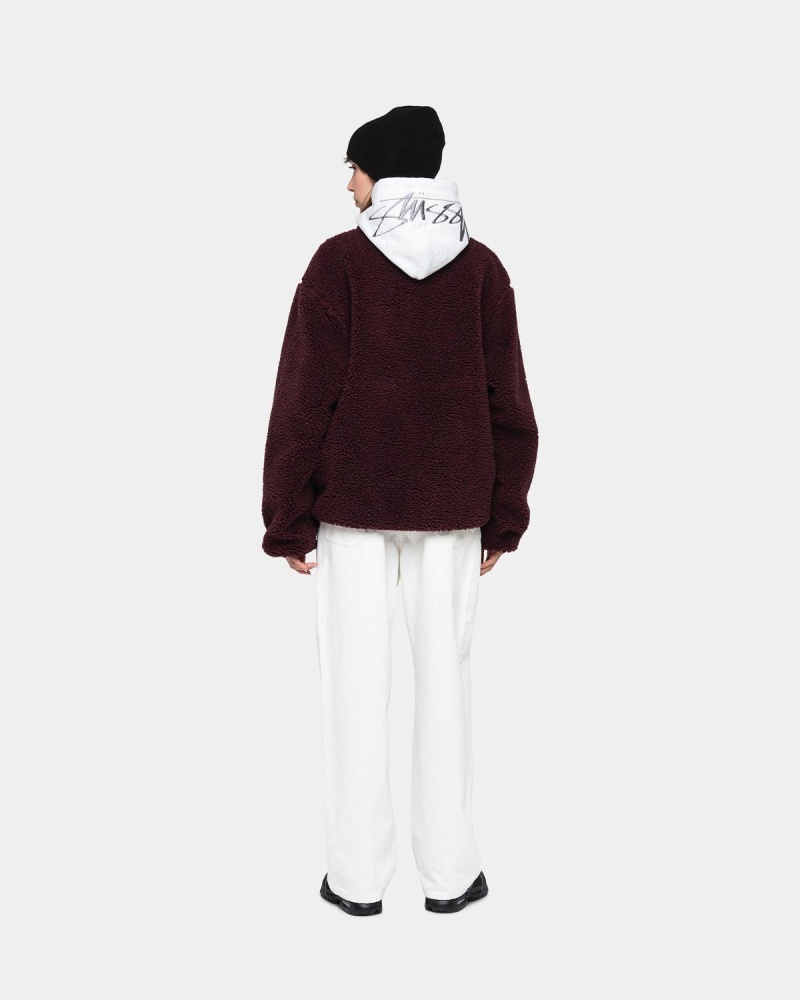 Stussy Sherpa Reversible Jackets Burgundy | Israel-69142