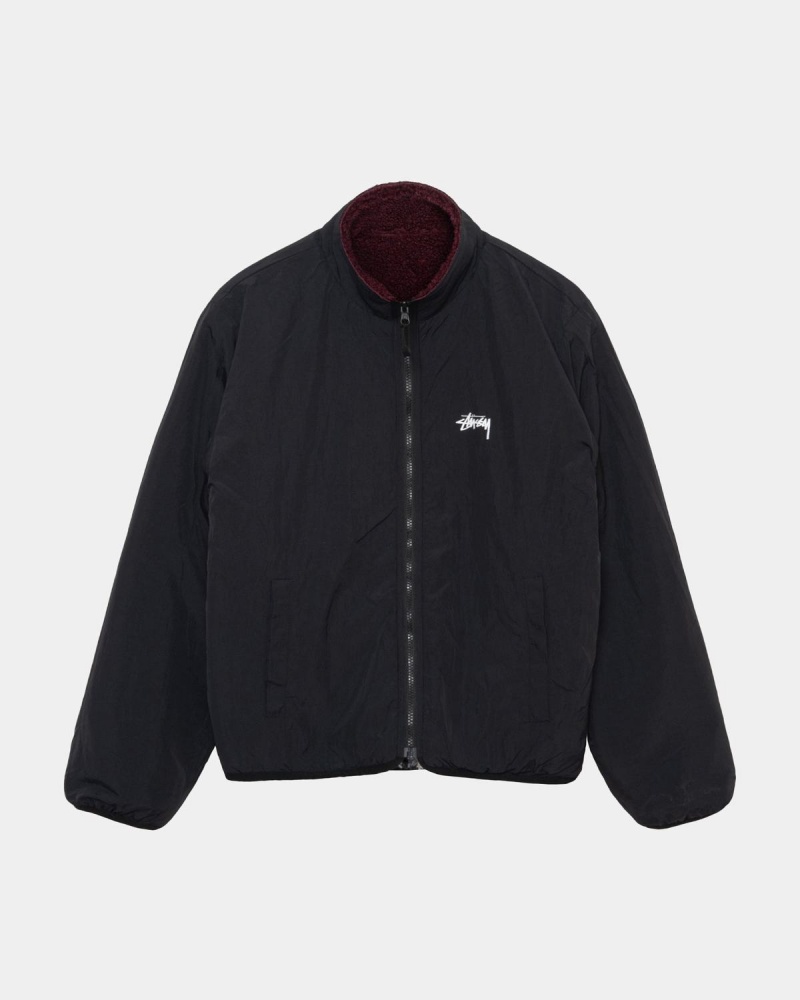 Stussy Sherpa Reversible Jackets Burgundy | Israel-69142