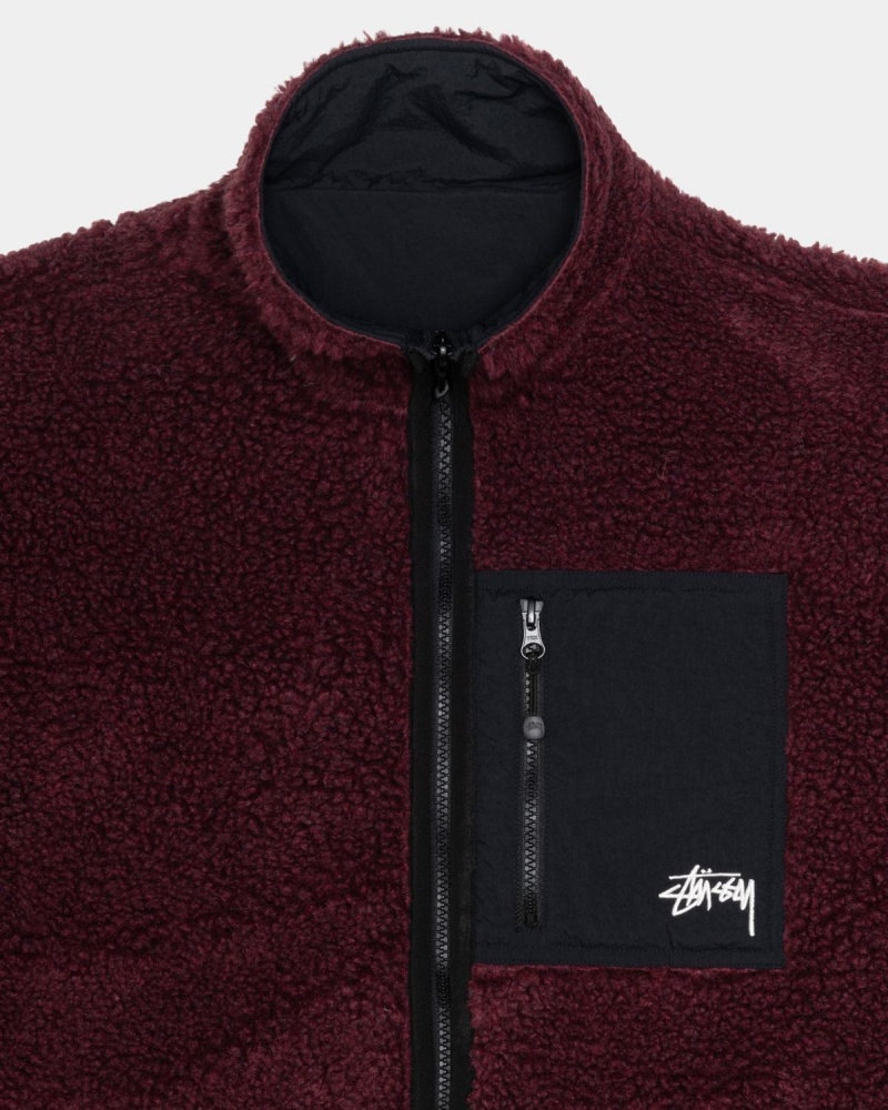 Stussy Sherpa Reversible Jackets Burgundy | Israel-69142