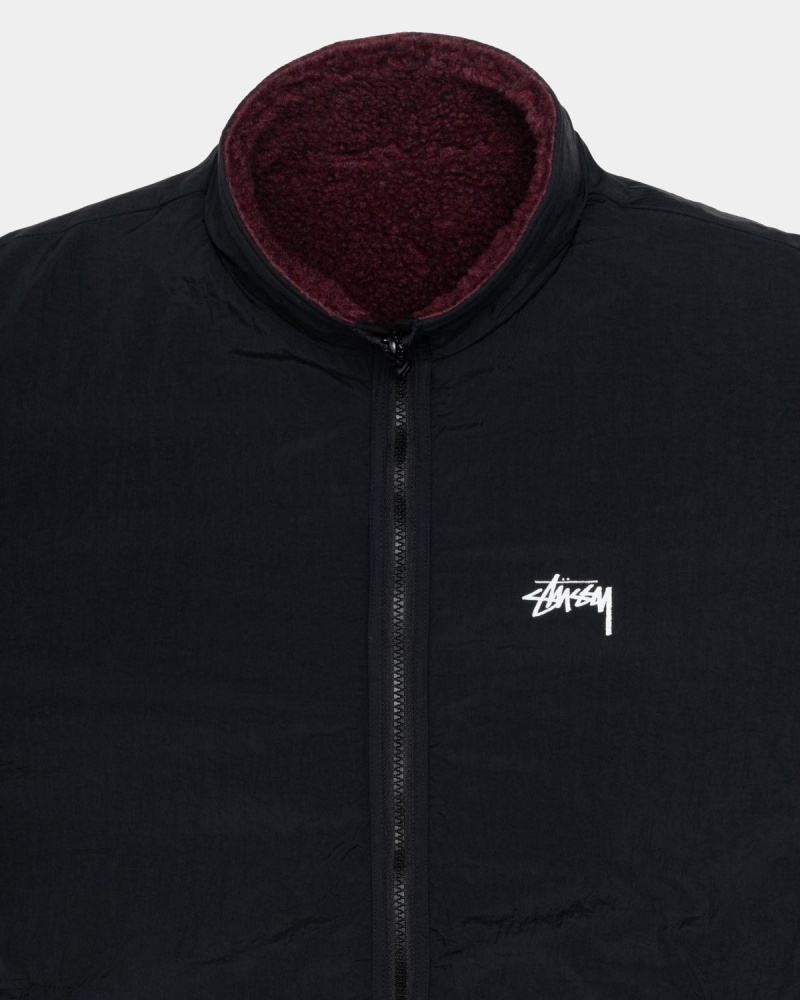 Stussy Sherpa Reversible Jackets Burgundy | Israel-69142