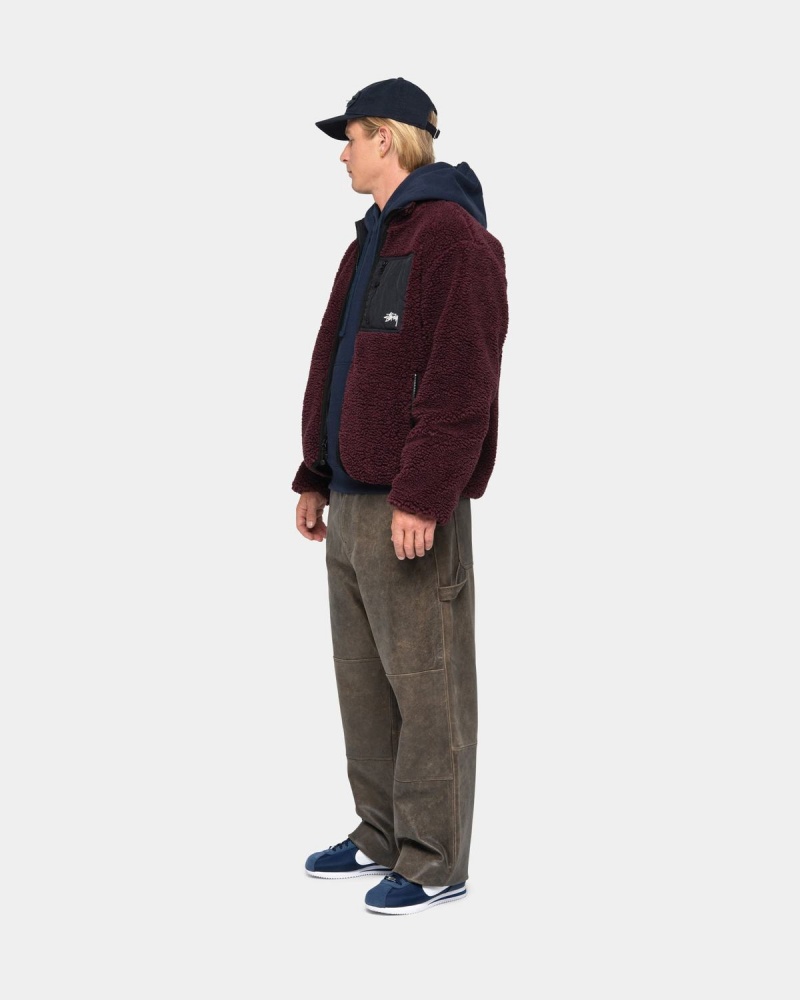 Stussy Sherpa Reversible Jackets Burgundy | Israel-69142