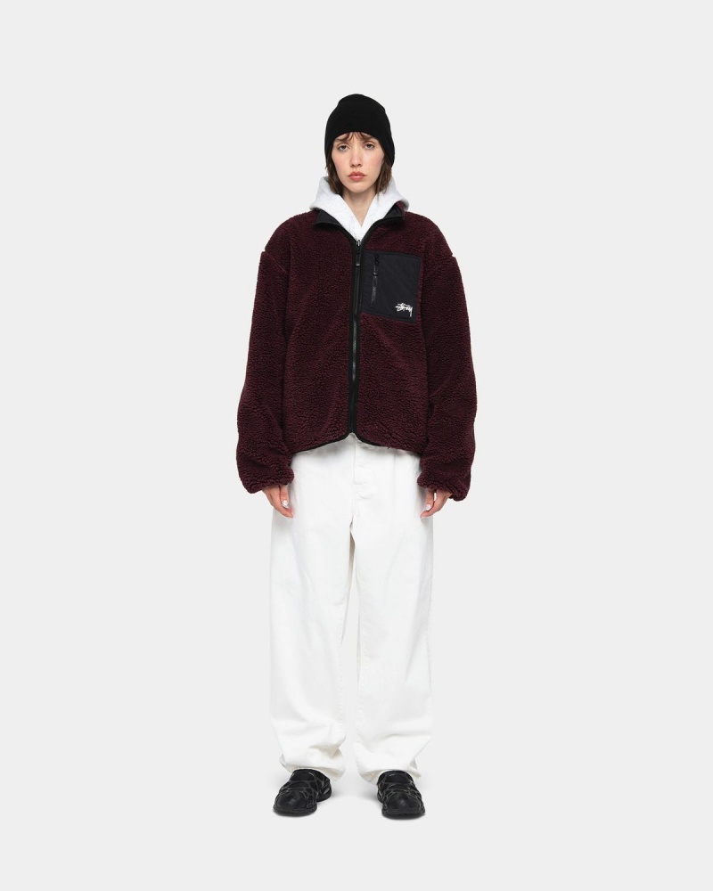 Stussy Sherpa Reversible Jackets Burgundy | Israel-69142