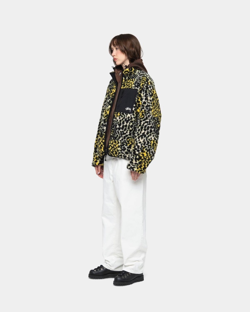 Stussy Sherpa Reversible Jackets Yellow Leopard | Israel-90431