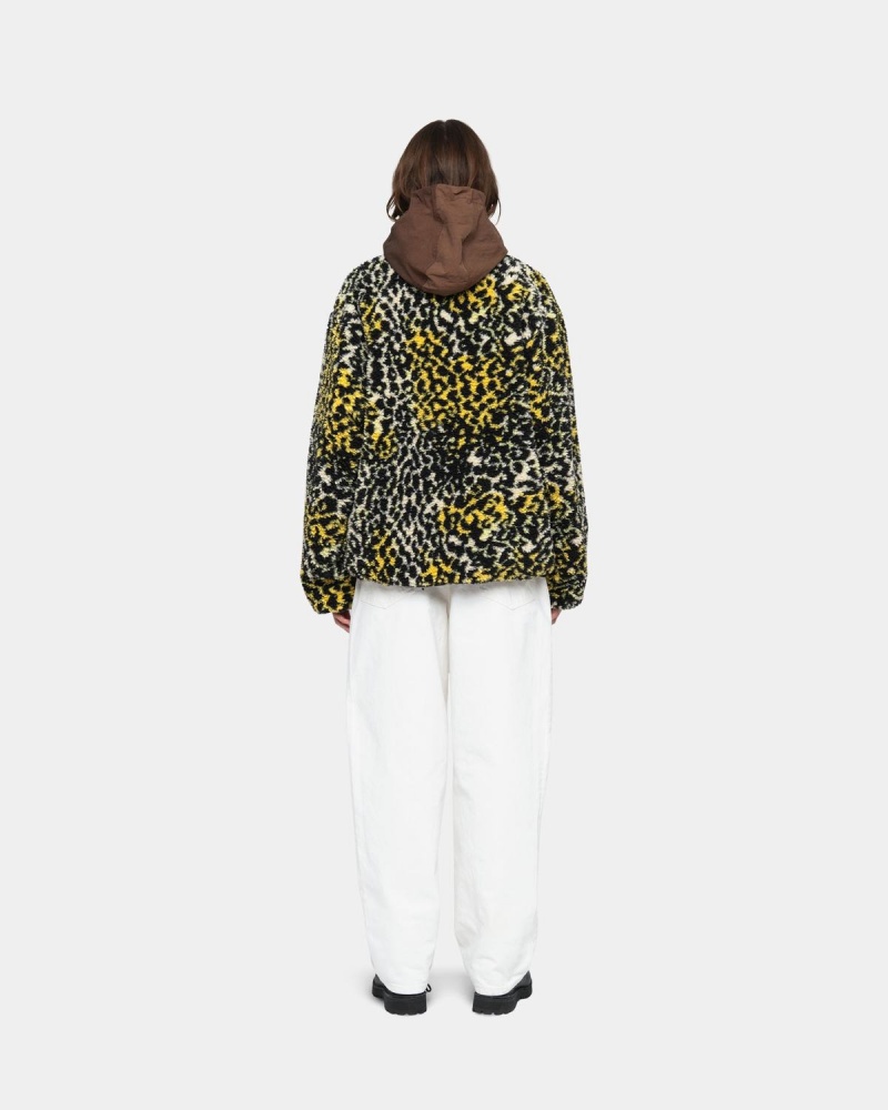 Stussy Sherpa Reversible Jackets Yellow Leopard | Israel-90431