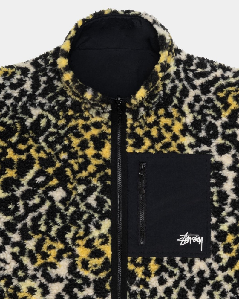 Stussy Sherpa Reversible Jackets Yellow Leopard | Israel-90431