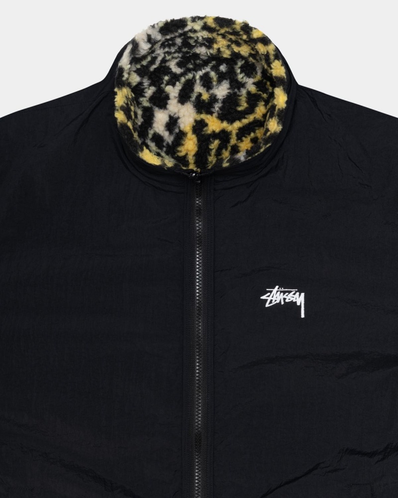 Stussy Sherpa Reversible Jackets Yellow Leopard | Israel-90431