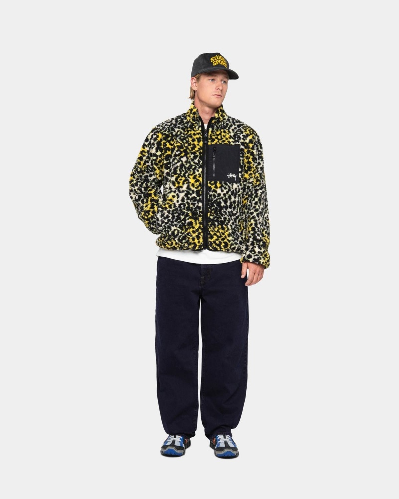 Stussy Sherpa Reversible Jackets Yellow Leopard | Israel-90431