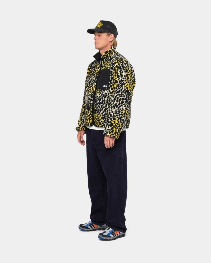 Stussy Sherpa Reversible Jackets Yellow Leopard | Israel-90431