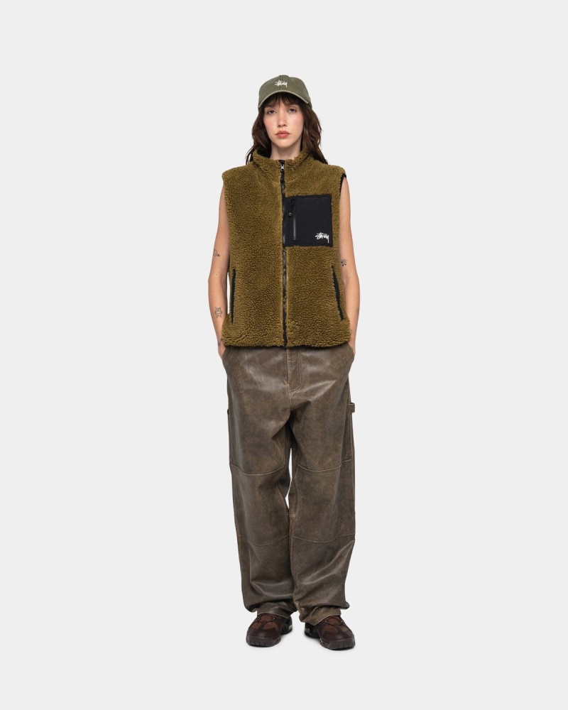 Stussy Sherpa Reversible Vest Olive | Israel-32497