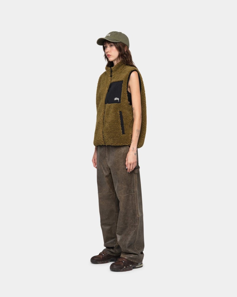 Stussy Sherpa Reversible Vest Olive | Israel-32497