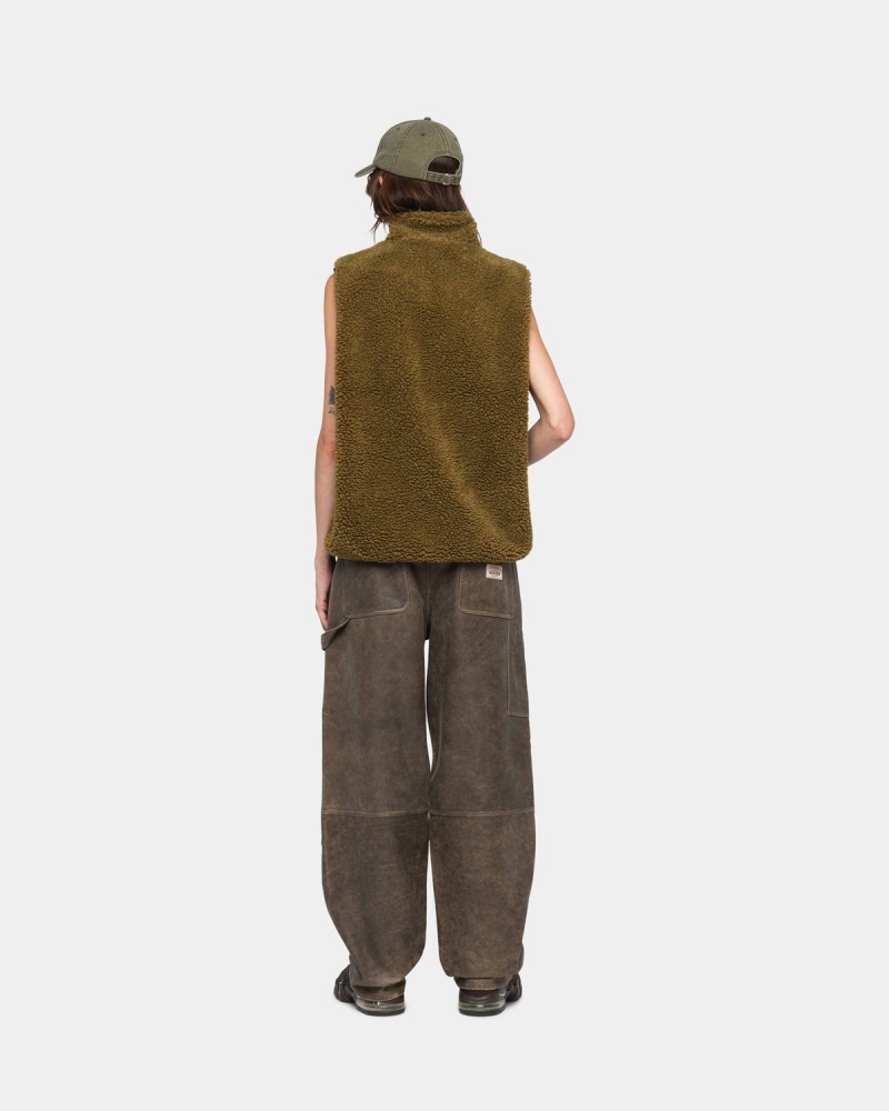 Stussy Sherpa Reversible Vest Olive | Israel-32497