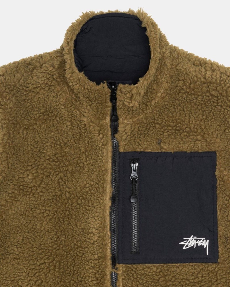 Stussy Sherpa Reversible Vest Olive | Israel-32497