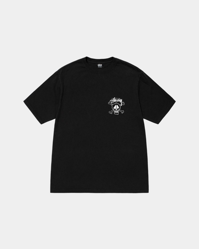 Stussy Skull & Bones Tee Pigment Dyed T-Shirt Black | Israel-63047