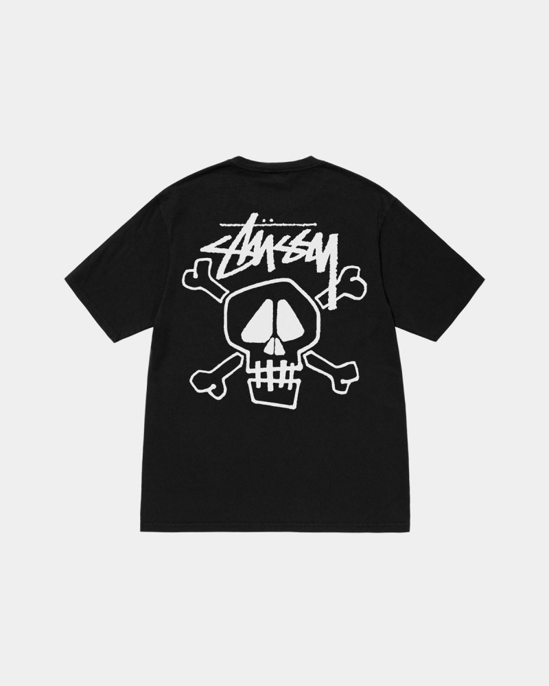 Stussy Skull & Bones Tee Pigment Dyed T-Shirt Black | Israel-63047