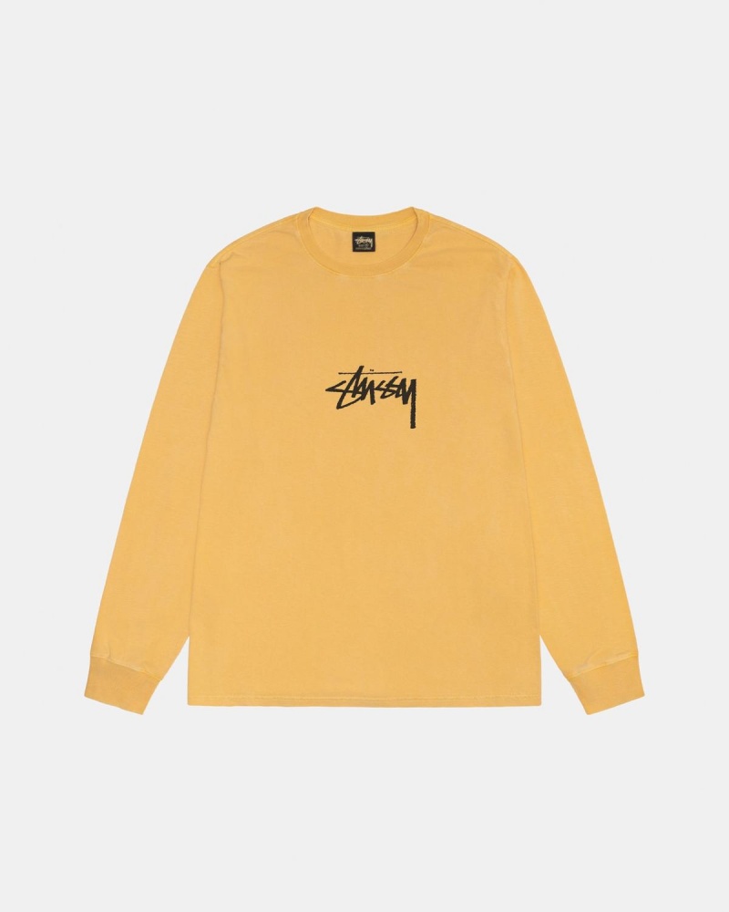 Stussy Small Stock LS Tee Pigment Dyed T-Shirt Orange | Israel-64785