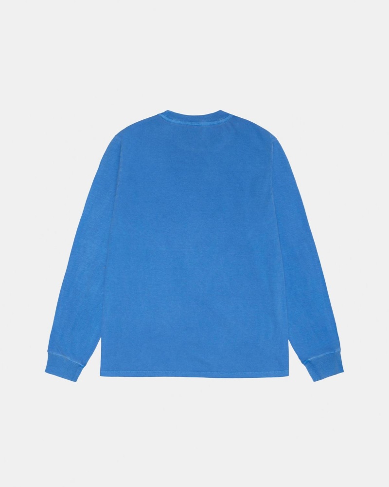 Stussy Small Stock LS Tee Pigment Dyed T-Shirt Blue | Israel-15274