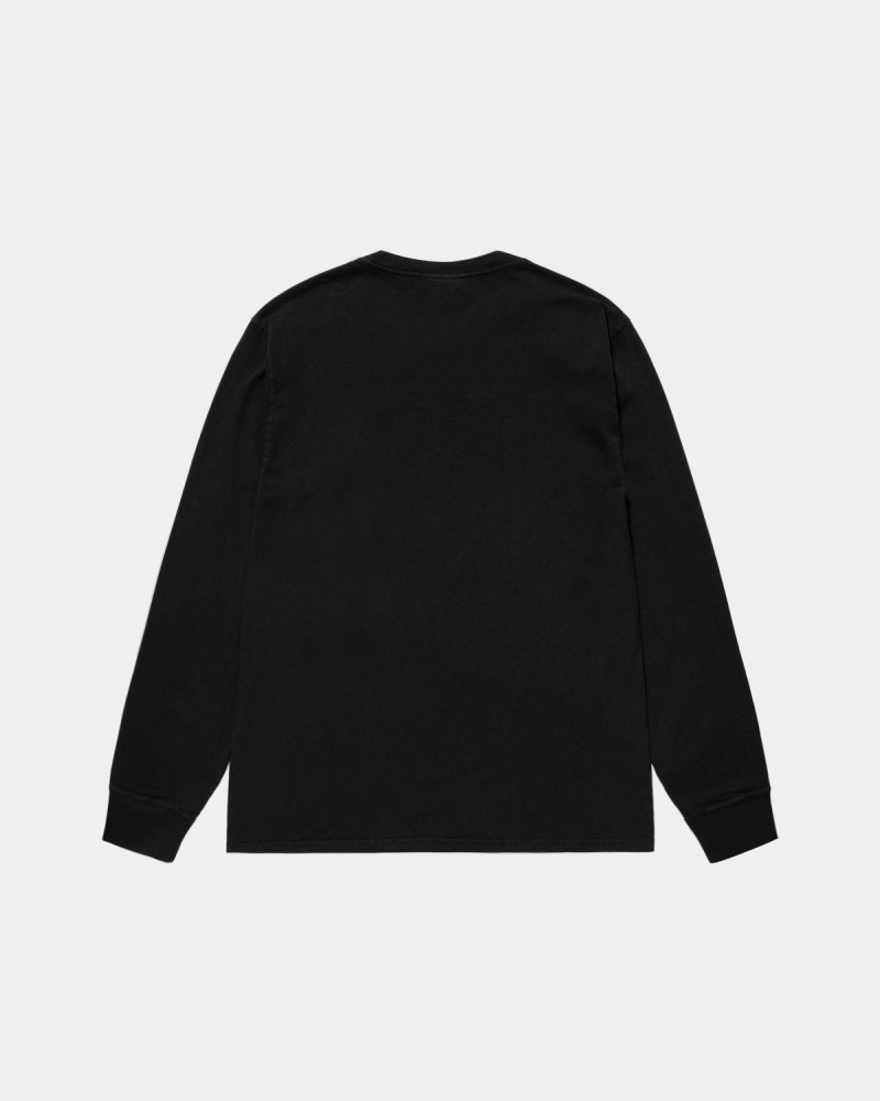 Stussy Small Stock LS Tee Pigment Dyed T-Shirt Black | Israel-86241