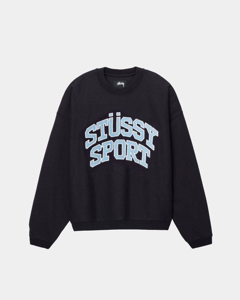 Stussy Sport Relaxed Oversized Crew Sweatshirt Black | Israel-31097