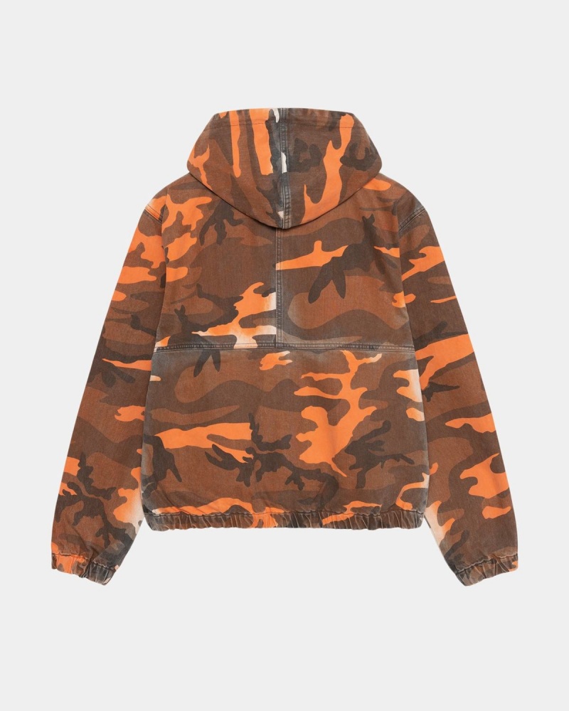 Stussy Spray Dye Hooded Work Jackets Orange Camo | Israel-58206