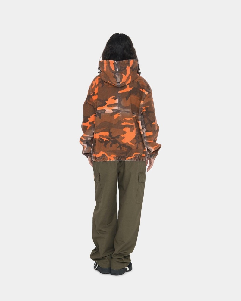 Stussy Spray Dye Hooded Work Jackets Orange Camo | Israel-58206